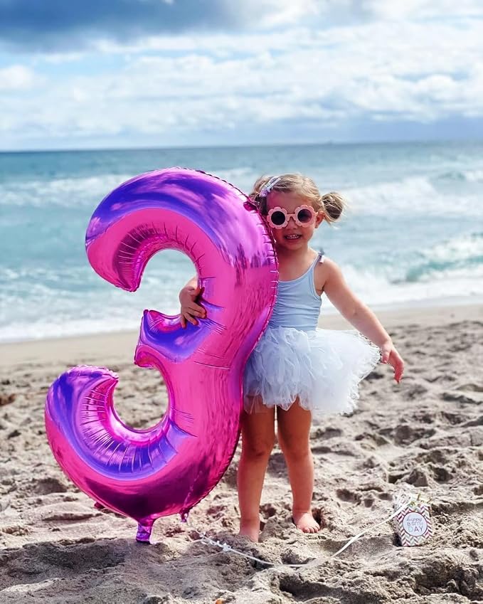 Number Balloons 40 Inch Rose Purple 3 Balloon - Image 2