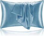 BEDELITE Satin Pillowcase with Zipper, Airy Blue King Size Pillow Cases Set of 2, Super Soft and Cooling Similar to Silk Pillow Cases, Gift for Women Men(20x36 Inches)