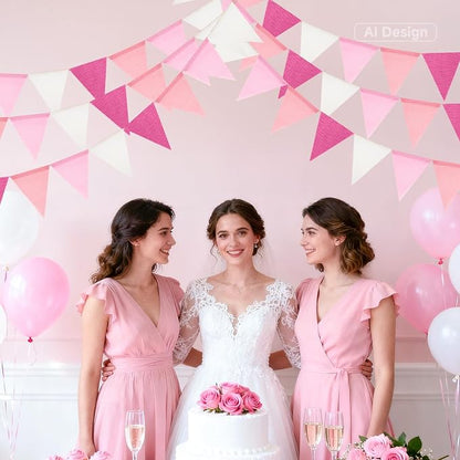 G2PLUS Pre-Strung Burlap Pennant Banners, 39Ft Pink Fabric Triangle Flag Bunting - Image 6
