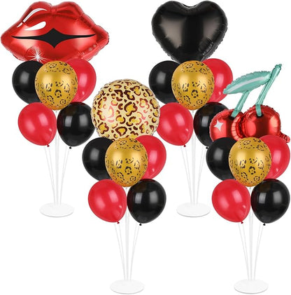 4 Sets Cheetah and Cherry Party Balloons Stand Kit by Naozinebi