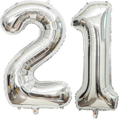 40 Inch Silver 21 Number Balloons Giant Jumbo Huge 12 or 21 Foil Mylar Helium by LHOAVWE