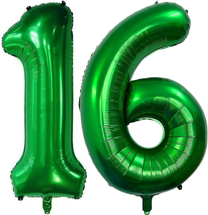 Dark Green 16 Number Balloons, 40 Inch Giant Number 16 Balloons Foil Mylar by Lovoir