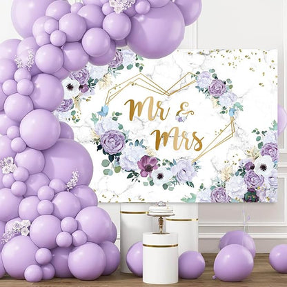 AIBIIN 7x5ft Mr and Mrs Violet Wedding Backdrop - Image 2