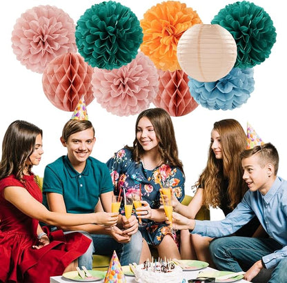 Dusty-Blue Orange Teal Party-Decorations Paper-Flowers - Image 5