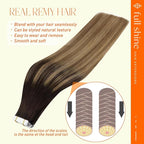 Full Shine Tape in Extensions Real Human Hair 22 Inch Balayage Color 2 Brown Ombre 8 Ash Brown and 27 Blonde Double Sided Adhesive Tape Straight Remy Hair Invisible Seamless for Women 20 Pcs 50 Grams