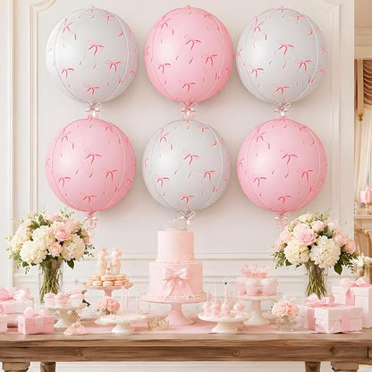 6Pcs Bow Print Round Foil Balloons, - Image 8