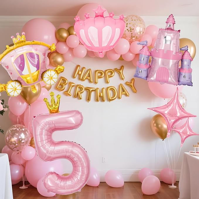 Minyu 6-Piece Princess Theme Party Decoration Set: Princess Carriage + Pink - Image 3