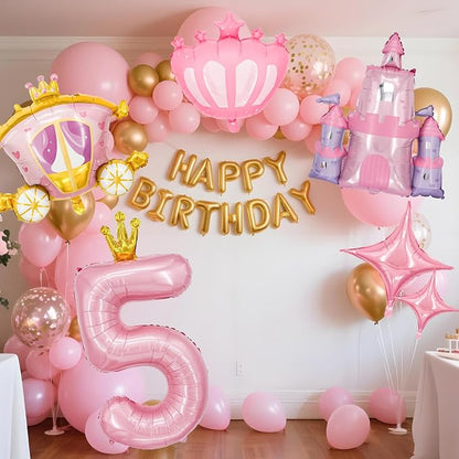 Minyu 6-Piece Princess Theme Party Decoration Set: Princess Carriage + Pink - Image 3