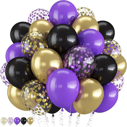 Purple and Gold Balloons, 12 Inch Black Purple and Gold Confetti Balloons by Froova
