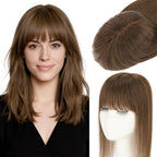 Rich Choices Human Hair Toppers for Women-100% Real Remy Hair Topper with 3D 360°Bang-Upgraded 150% Density 9 * 12CM Lace Base-Clip in Hairs topper for Thinning Hairs-14Inch #2 Dark Brown