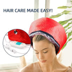 Electric Hair Steamer Cap with 2 Mode Temperature Control, Removable Washable Thermal Hair Cap for Hair Spa at Home (Red)