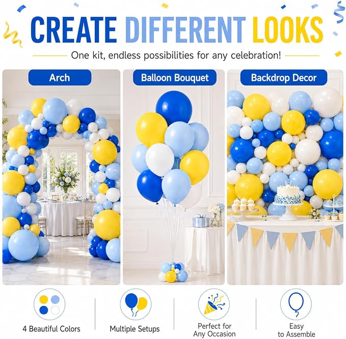 Blue White Yellow Balloon Arch Kit, Graduation Yellow Royal Blue Latex Party - Image 7