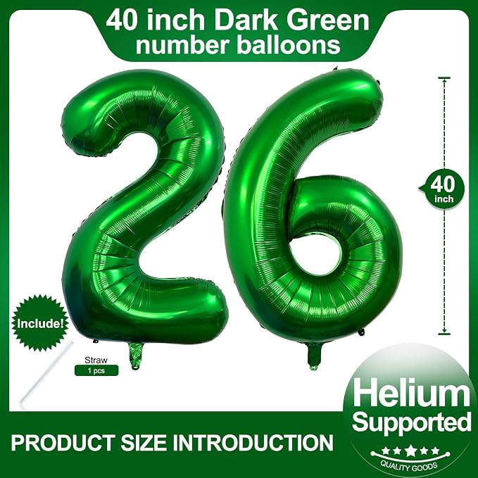 Number 26 Dark Green Balloons 40 Inch Giant Green 26 or 62 Numer Foil Helium - Image 2