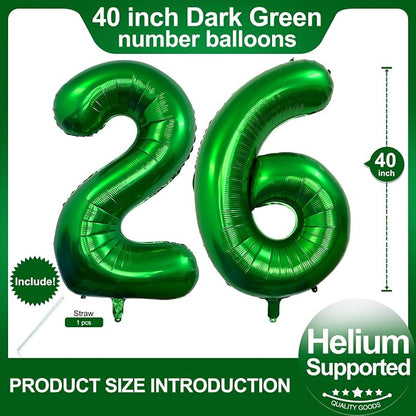 Number 26 Dark Green Balloons 40 Inch Giant Green 26 or 62 Numer Foil Helium - Image 2
