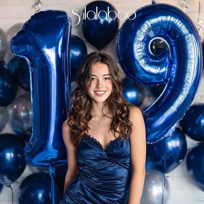 40 Inch Navy Blue Big Number 19 Balloon 0-9 Large Helium | Royal Blue Balloons - Image 3