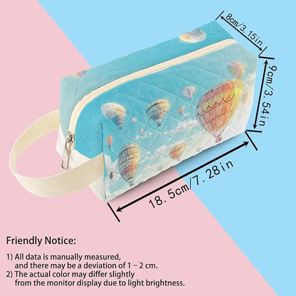 Hot Air Balloon Printed Quilted Cosmetic Bag | Velvety Polyester Interior - Image 2