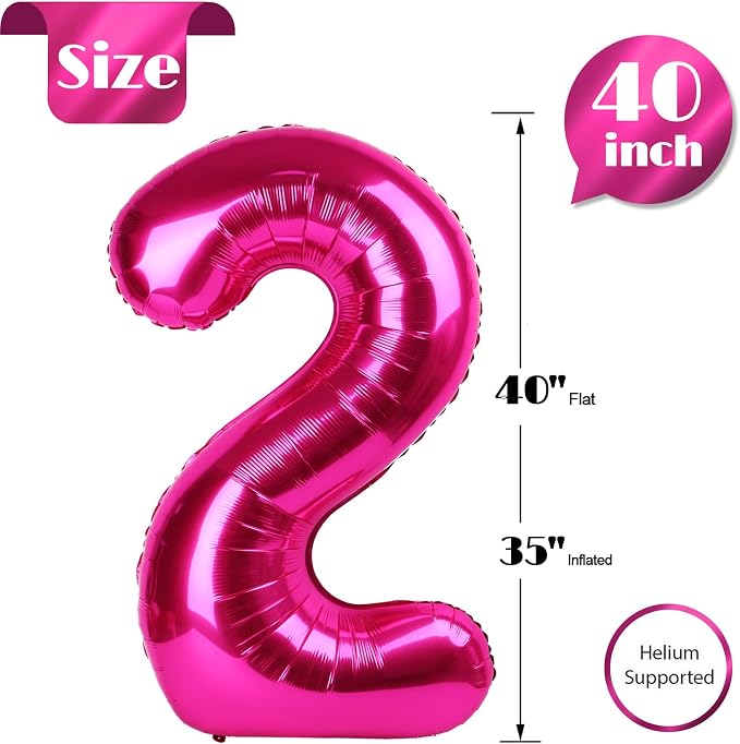 Hot Pink Number 2 Balloon 40 Inch - Image 5