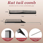 2Pcs Hair Combs for Women and Men，Combs for Hair Stylist, Professional Black Carbon Fiber Teasing Comb，Fine and Wide Tooth Barber Comb for All Hair Types（Style 2）