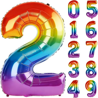 40 Inch Number 2 Balloons for 2nd Birthday Party Decorations, 0-100 Rainbow by FOBELEC