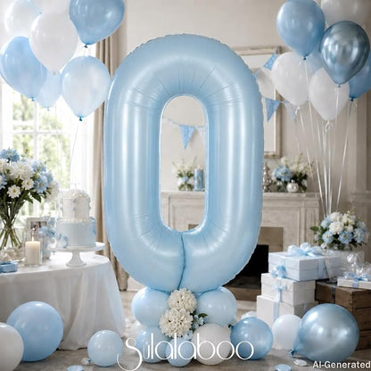 40 Inch Light Blue Number 0 Balloon 0-9 Big Helium Balloons | Large Giant - Image 3