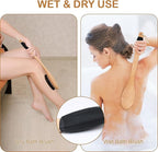 OWIIZI Horsehair Bath Brush Wooden Curved Long Handle Antiskid Shower Brush for Exfoliating, Natural Mane Scrubber for Back Use Wet or Dry,Back Scrub Deep Cleanse-17.2inches