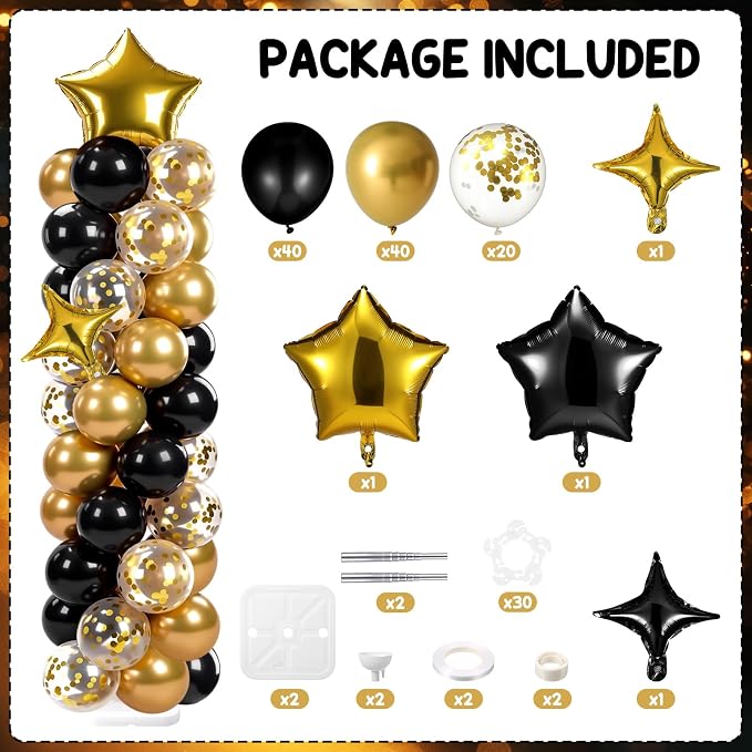 Skylety 2 Sets Black and Gold Balloon Column Stand Kit Adjustable Black Gold - Image 2