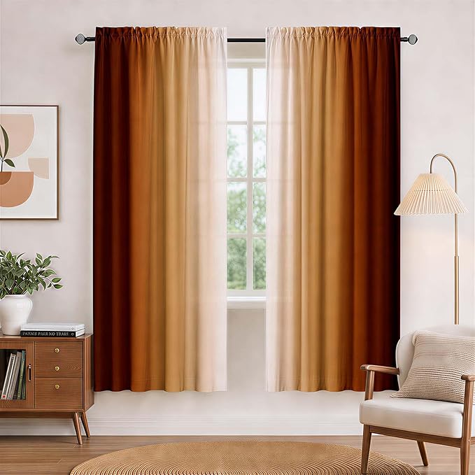 Burnt Orange Curtains 63 Inch Length by XFLINGBAO