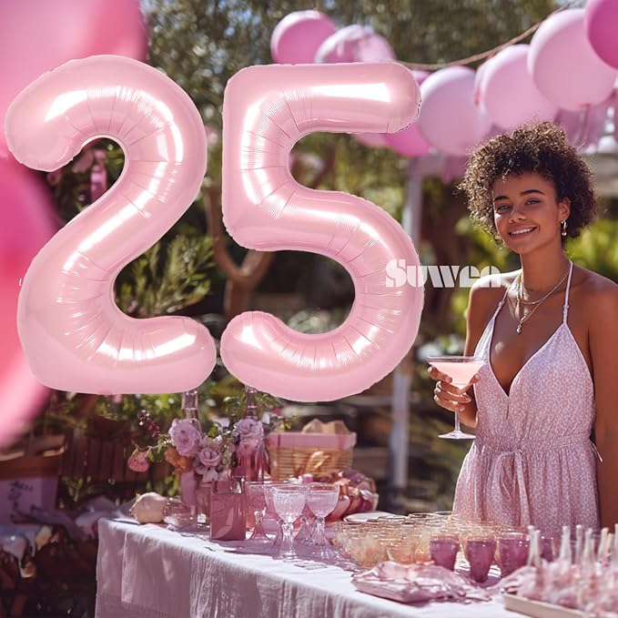 SUWEN 40 Inch Large Pink 25 Balloon Numbers Big Foil Helium Number Balloons 0-9 - Image 2