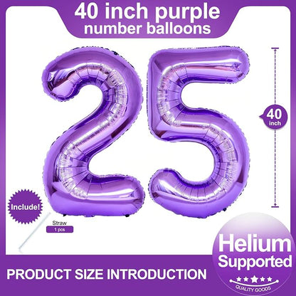 Number 25 Purple Balloons 40 Inch Giant Foil Purple 25 Helium Balloons - Image 2