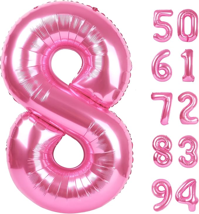 Pink 8 Balloon - Number Balloon 40 Inch, 8th Pink Birthday Decorations | Large by IWERP