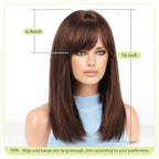 RSY Straight Human Hair Wigs for Women, Shoulder Length and Layered Real Hair Auburn Wig with Bangs for Daily Party Use