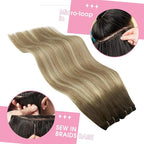YoungSee Human Hair Weft Extensions Brown Ombre Sew in Extensions Balayage Weft Hair Extensions Human Hair Walnut Brown Ombre Light Brown with Blonde Balayage Hair Wefts Remy Hair 20Inch 100G