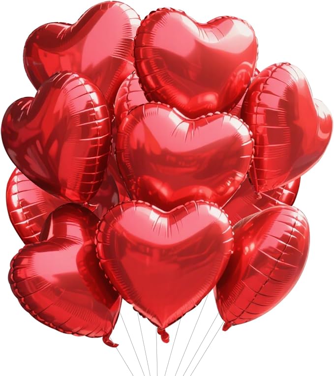 TONIFUL 15 Pcs Red Heart Balloons 18 Inch Heart Shape Foil Mylar Balloons | by TONIFUL