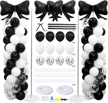 Black and White Bow Balloon Column Stand Kit Set of 2 by ZyloonDecoration