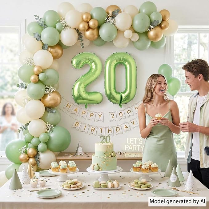 Light Green Number 20 Balloon 40 Inch, Metallic Milestone Party Supplies | - Image 7