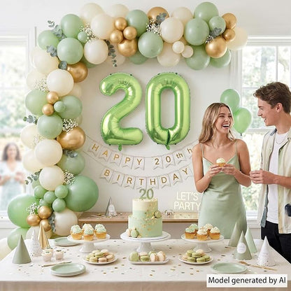 Light Green Number 20 Balloon 40 Inch, Metallic Milestone Party Supplies | - Image 7