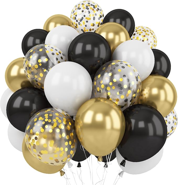 Black Gold Balloons, 60 Packs 12 Inch Black White and Gold Latex Balloons by Govpy