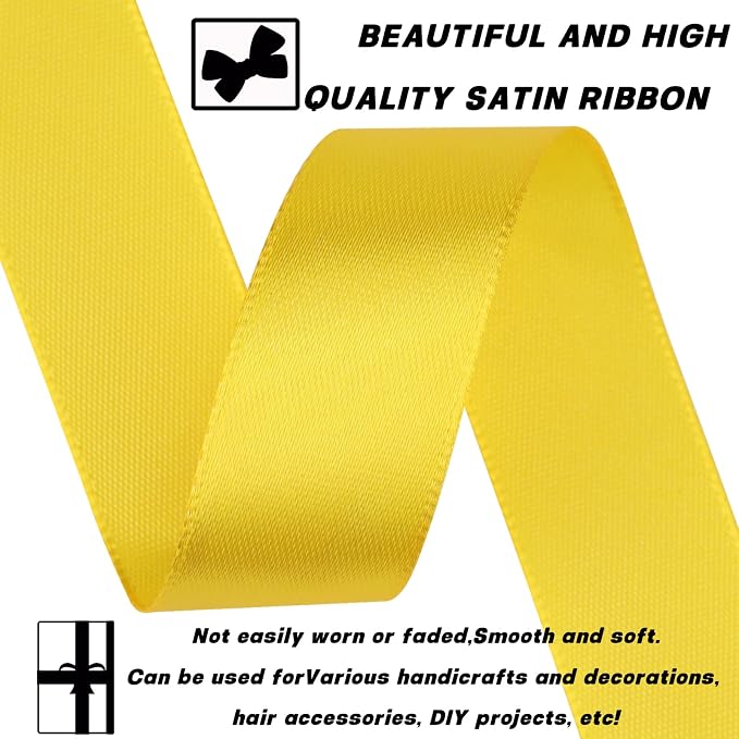 7/8 Inch 60 Yards Yellow Satin Craft Ribbon-Single Face Polyester Ribbon - Image 3