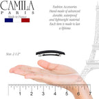 Camila Paris AD2/2 French Hair Barrette Clip for Girls, Set of 2 Black Small Rubberized Metal Clasp Strong Hold Grip Hair Clips for Women, No Slip Styling Girls Hair Accessories, Made in France