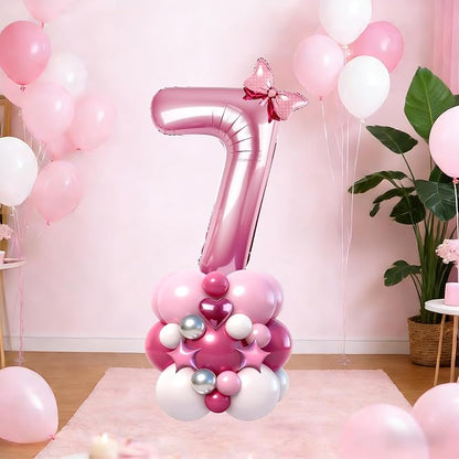 40 Inch Pink Number 7 Balloon Tower Set, Pastel Number Seven Foil Balloon - Image 4