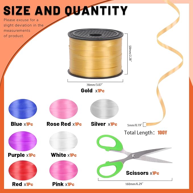 Tanstic 9Pcs Curling Ribbon Set, 800 Yards Total Assorted Colors Wrapping - Image 2