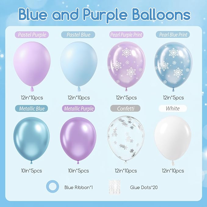 60pcs Frozen Balloons 12inch, Pastel Purple and Blue Balloons - Image 2