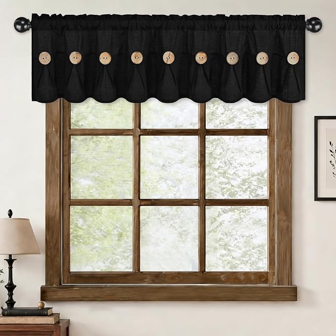 Farmhouse Valance Curtains, Boho Cotton Linen Kitchen Valance, Rod Pocket - Image 2
