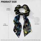 Star Sun Moon Hair Scrunchies with Ribbon Black Bow Hair Ties for Women Girls Fashion Scraf Scrunchy No Damage Pack of 2