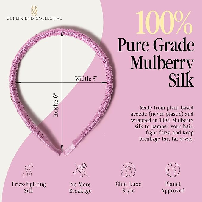 Curlfriend Collective Lilac Comfort Curve Silk Headband – Luxury 100% Mulberry Silk Hair Accessory, No-Headache Design, Anti-Frizz, Elegant Non-Slip Headband for Women, Stylish Everyday Look