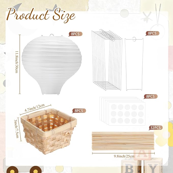 Meooeck 8 Sets Hot Air Balloon Tables Centerpieces, 11.8'' Paper Lantern Party - Image 3