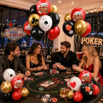 HILAVO Casino Balloons 12 Inch Dice Poker Casino Theme Balloons Red Black Gold - Image 5