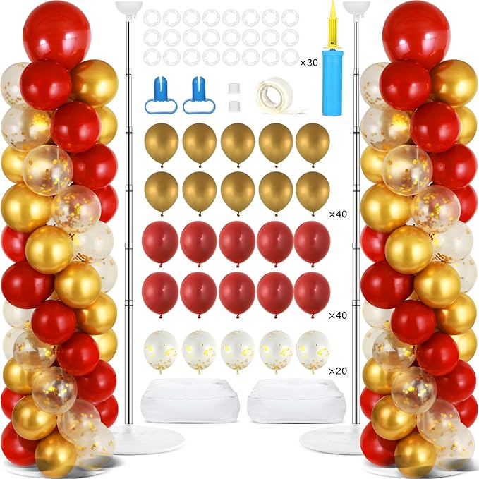2 Sets Red Gold Balloon Column Stand Kit by ZOIIWA