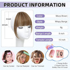 Wispy Bangs Hair Clip, 100% Human Hair Clip In Moca Brown Bangs for Women, Soft Layered Fake Bangs with Feathered Fringe, Easy Clip-On Design for Daily Wear & Halloween