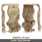 CJL HAIR 14" Short Ponytail Hair Extension Wrap Around Pony Tail Clip in Curly Wavy Synthetic Fake Hairpiece for Women Dirty Blonde